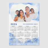 2026 Kalender Magneet Familie Foto Naam Blauw Wit (Voorkant)