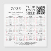 2026 Kalender Magnet Business QR Code Bedrijf Logo (Voorkant)