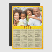 2026 Kalender Magnet Familie Foto Gouden Geel (Voorkant / Achterkant)