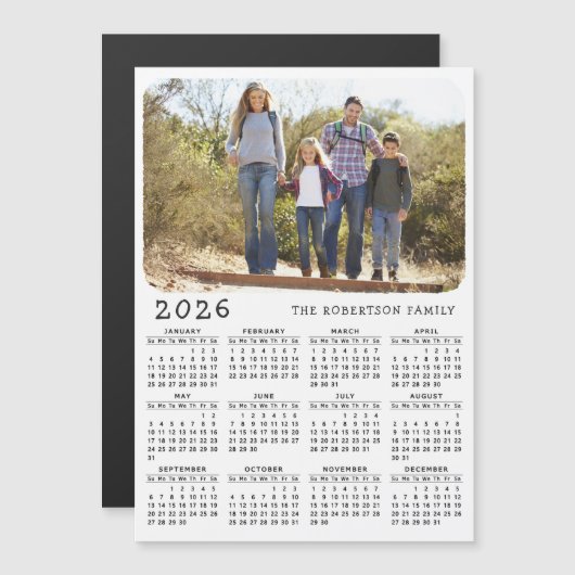 2026 Kalender Magnet Familie Foto Wit Zwart (Voorkant / Achterkant)