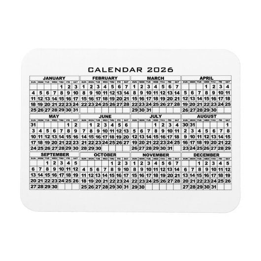 2026 Kalender Magnet Wit Magneet (Horizontaal)