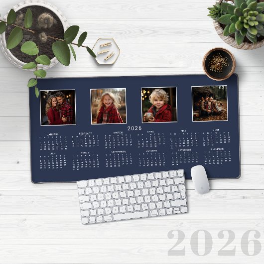 2026 Kalender Marine Blauw Moderne Fotocollage Bureaumat