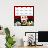 2026 kalender met bordeauxrode achtergrond poster (Thuiskantoor)