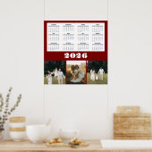 2026 kalender met bordeauxrode achtergrond poster (Keuken)