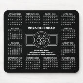 2026 Kalender met logo, Contactgegevens Zwart Muismat (Voorkant)