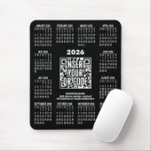 2026 Kalender met QR-code contactinfo Zwart Muismat (Met muis)