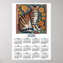 2026 Kalender met Tabby Cat Folk Art Poster