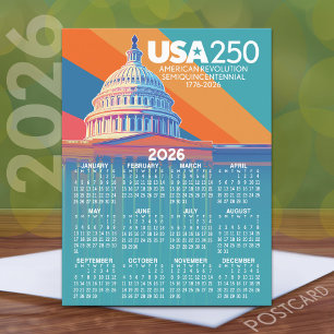 2026 Kalender met USA 250 Capital Dome Amerika Briefkaart