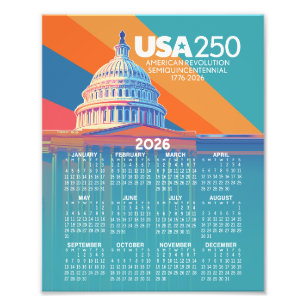 2026 Kalender met USA 250 Capital Dome Amerika Foto Afdruk
