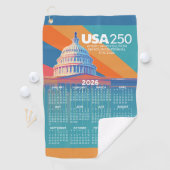 2026 Kalender met USA 250 Capital Dome Amerika Golfhanddoek (Insitu)