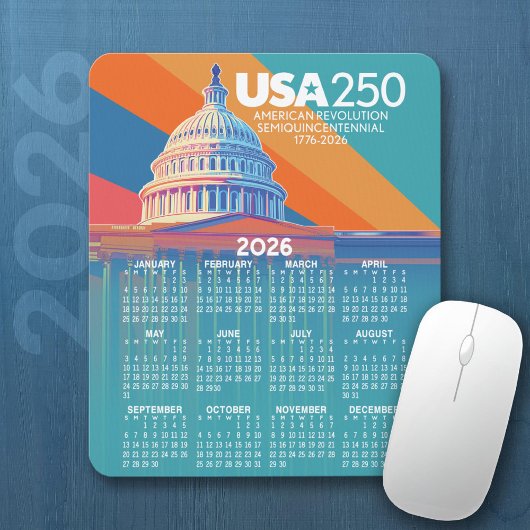 2026 Kalender met USA 250 Capital Dome Amerika Muismat