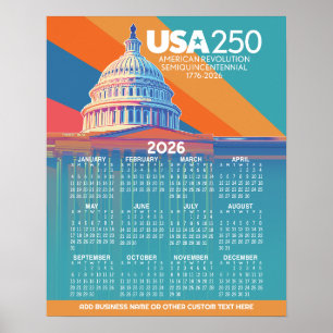 2026 Kalender met USA 250 Capital Dome Amerika Poster