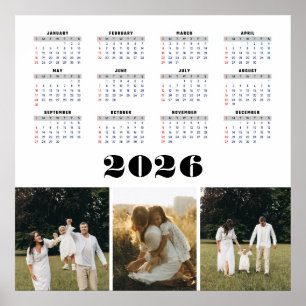 2026 Kalender met witte achtergrond Poster