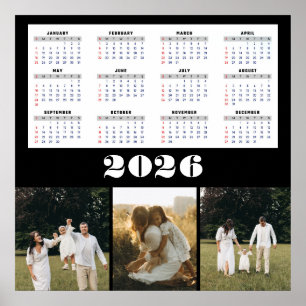 2026 kalender met zwarte achtergrond poster