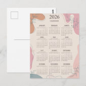 2026 Kalender Mid Century Abstract Boho Esthetiek Briefkaart (Voorkant / Achterkant)