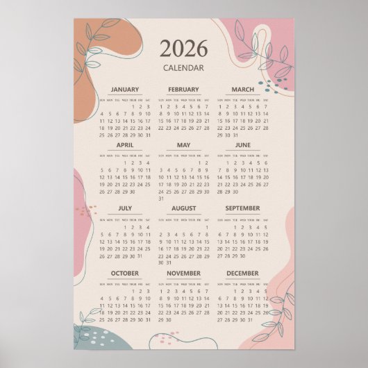 2026 Kalender Mid Century Abstract Boho Esthetiek Poster (Voorkant)