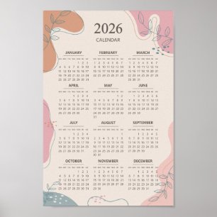 2026 Kalender Mid Century Abstract Boho Esthetiek Poster