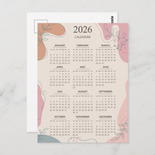 2026 Kalender Mid Century Abstract Boho Esthetisch Briefkaart (Voorkant / Achterkant)