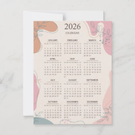 2026 Kalender Mid Century Abstract Boho Esthetisch Briefkaart