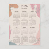 2026 Kalender Mid Century Abstract Boho Esthetisch Briefkaart (Voorkant)