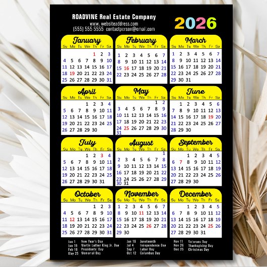 2026 Kalender Minimalistisch Zwart Corporate Magne