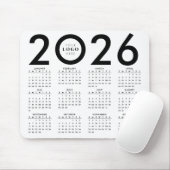 2026 Kalender Minimalistische Business Logo Zwart Muismat (Met muis)