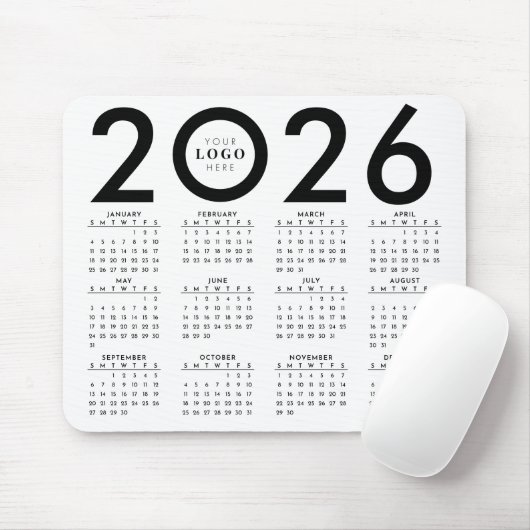 2026 Kalender Minimalistische Business Logo Zwart  Muismat (Met muis)