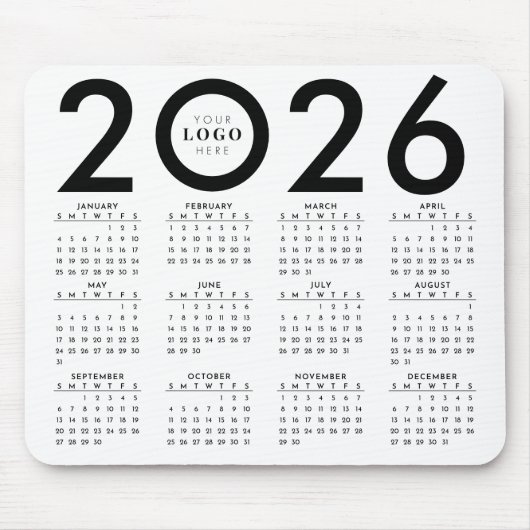 2026 Kalender Minimalistische Business Logo Zwart  Muismat (Voorkant)