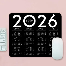 2026 Kalender Minimalistische Business Logo Zwart  Muismat