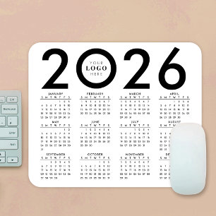 2026 Kalender Minimalistische Business Logo Zwart  Muismat