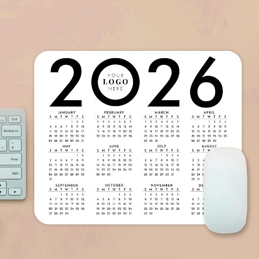 2026 Kalender Minimalistische Business Logo Zwart Muismat