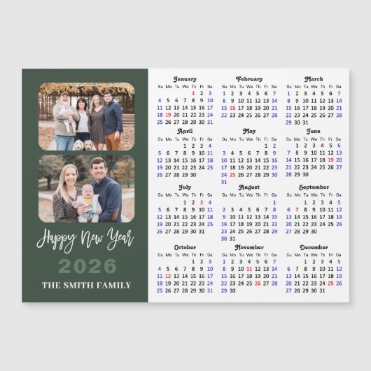 2026 Kalender Modern Sage Green 2 Foto Magnetisch (Voorkant)