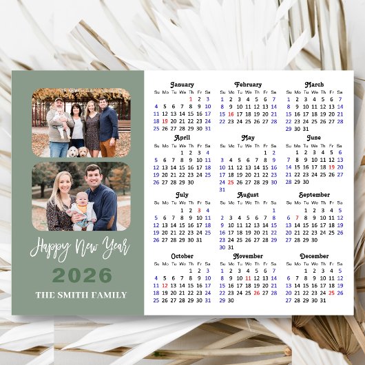 2026 Kalender Modern Sage Green 2 Foto Magnetisch