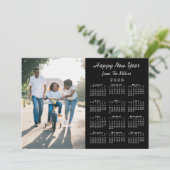 2026 Kalender Modern Zwart 2 Foto Gelukkig Nieuwja Feestdagenkaart (Staand voorkant)