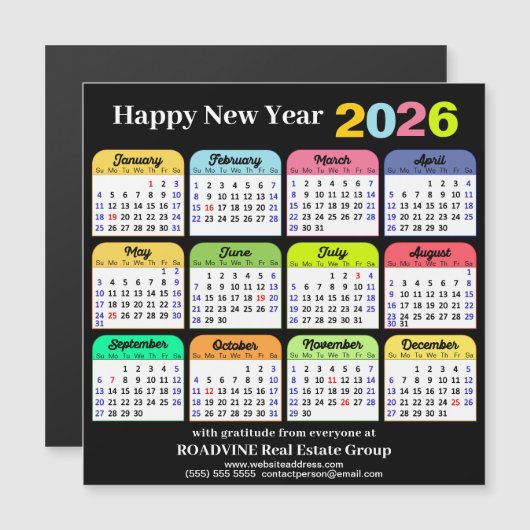 2026 Kalender Modern Zwart Corporate Magnetische K (Voorkant / Achterkant)