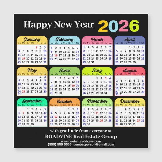 2026 Kalender Modern Zwart Corporate Magnetische K (Voorkant)