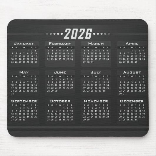 2026 Kalender Modern Zwart Wit Muismat (Voorkant)