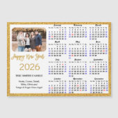 2026 Kalender Moderne Gouden Glitter Foto Magnetis (Voorkant)