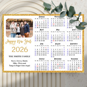 2026 Kalender Moderne Gouden Glitter Foto Magnetis