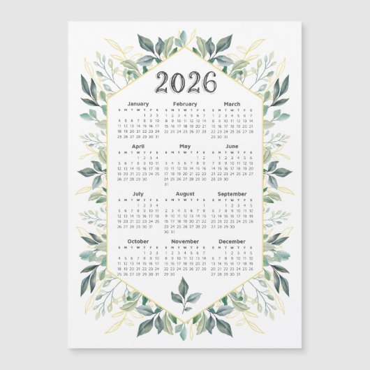 2026 Kalender Moderne Waterverf Botanische Bladere (Voorkant)