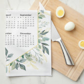 2026 Kalender Moderne Waterverf Botanische Bladere Theedoek (Quarter Fold)