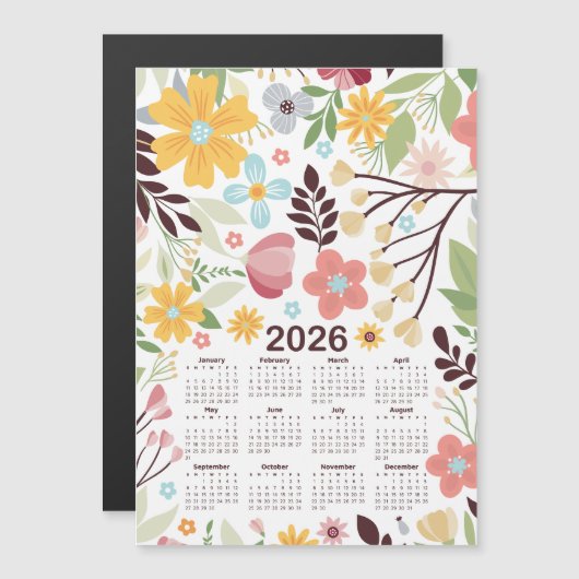 2026 Kalender Multicolor Hand getrokken Bloemen (Voorkant / Achterkant)