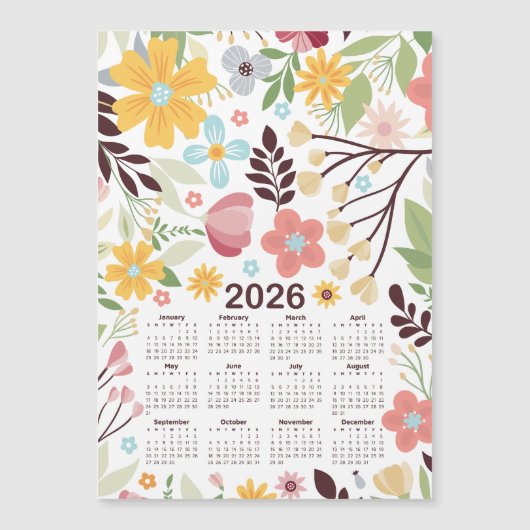 2026 Kalender Multicolor Hand getrokken Bloemen (Voorkant)