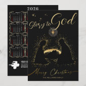 2026 Kalender Nativity Manager Glory to God Script Feestdagenkaart (Voorkant / Achterkant)