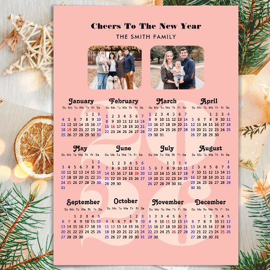 2026 Kalender Nieuwjaar Elegant Roze Magnetisch