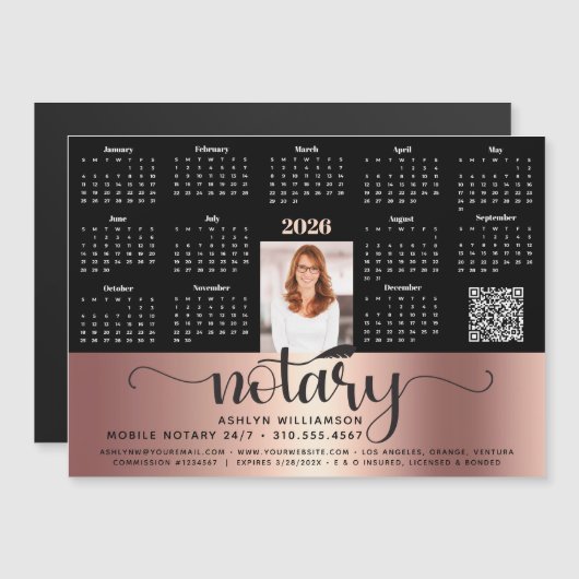 2026 Kalender Notaris Koper Zwart QR Code Magnet (Voorkant / Achterkant)