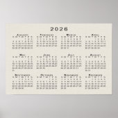 2026 Kalender op nep canvas textuur sjabloon Poster (Voorkant)