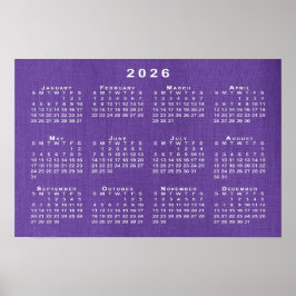 2026 Kalender op Paarse linnen Sjabloon Foto Poster
