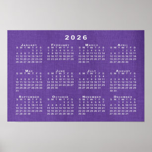 2026 Kalender op Paarse linnen Sjabloon Foto Poster
