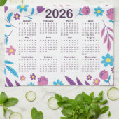 2026 Kalender Paarse en Blauwe Bloemenpatroon Theedoek (Gevouwen)